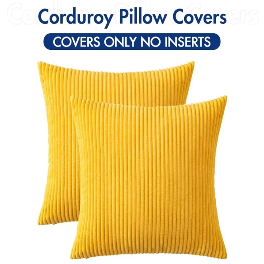 Set Of 2 Mustard Yellow Corduroy Accent Pillow Covers Size 20x20